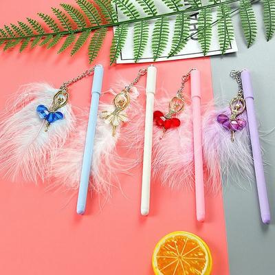 1 Stück Lytwtw's Briefpapier Kawaii Niedlicher Gelstift mit Ballettfeder-Anhänger Schulbürobedarf Kreativer süßer, reizender Stift