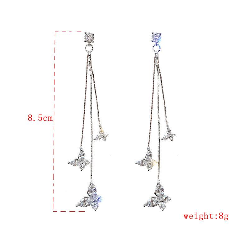 Shiny Crystal Butterfly Dangling Earrings for Women Exquisite Copper CZ Zircon Long Tassel Earring Girls Party Wedding Jewelry