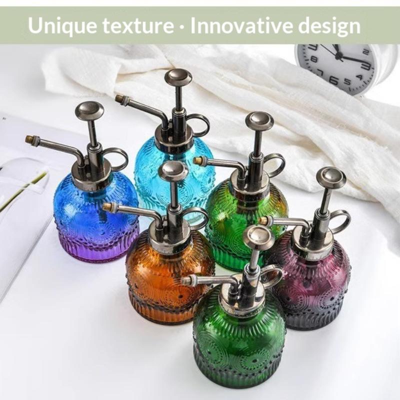 1Pc Glass Watering Spray Bottle Vintage Plastic Top Pump Watering Can Colored Glass Spary Bottle Plant Mister For House Plants&