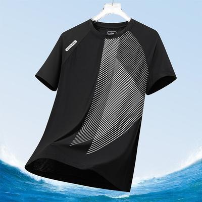 Męska koszulka Jedwab Lodowy Letnia Cienka Sportowa Krótki Rękaw Luźna Połowa Rękawa Koszulka do Biegania Nowy Styl Top