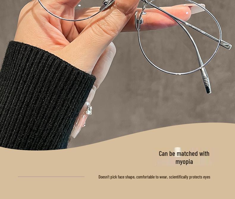 Women's High Power Compact Silver Wire Frame Glasses - Anti-Blue Light, Pure Titanium, Small Pupillary Distance, Ultralight 8807.