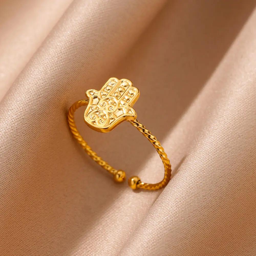 Stainless Steel Evil Eye Sun Rings For Women Gold Color Geometric Flower Ring Aesthetic Wedding Party Fashion Jewerly Gift