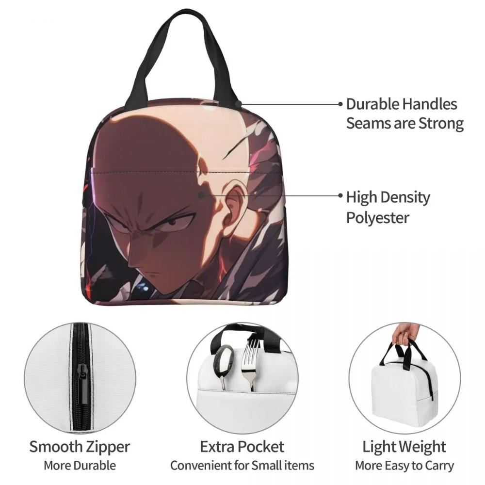 Japanese Saitama Anime Manga Insulated Lunch Bag for Women Office Cooler Thermal Food Box Tote Portable Lunch Boxes Container