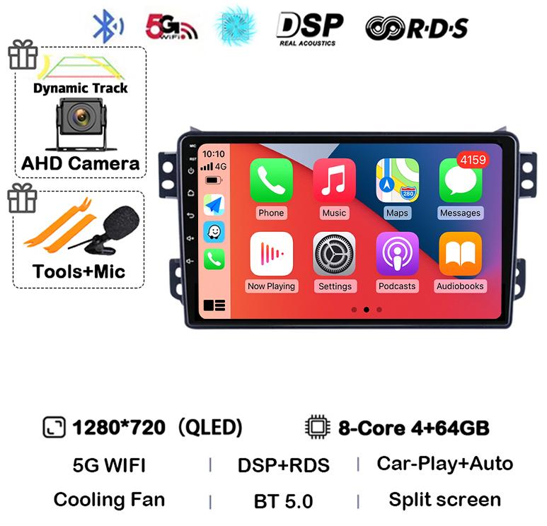 Android 14 Carplay Auto WIFI+4G For OPEL Agila SUZUKI Splash Ritz 2008-2014 Car Radio Multimedia Player GPS Navigation Stereo BT