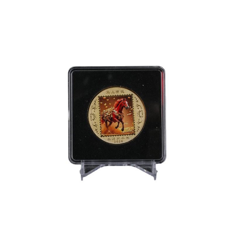 Münzdekoration 2026 Tierkreis Pferd Farbige Gedenkmedaille Jahr des Pferdes Geburtstag Kleine Geschenk Metallhandwerk Veranstaltungs-Souvenir