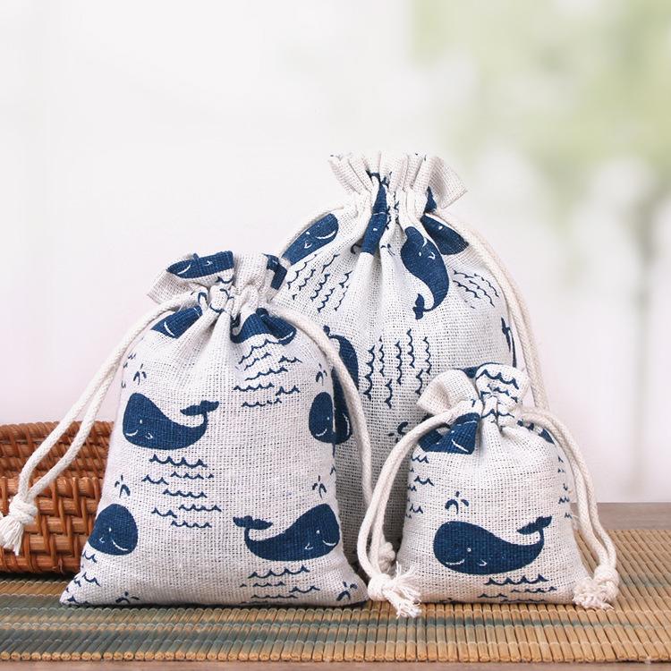10Pcs/lot (10x14cm/13x18cm) Linen Printed Cotton Gift Bags Cute Creative Pattern Wedding Party Jewelry Gift Storage Bag Reusable