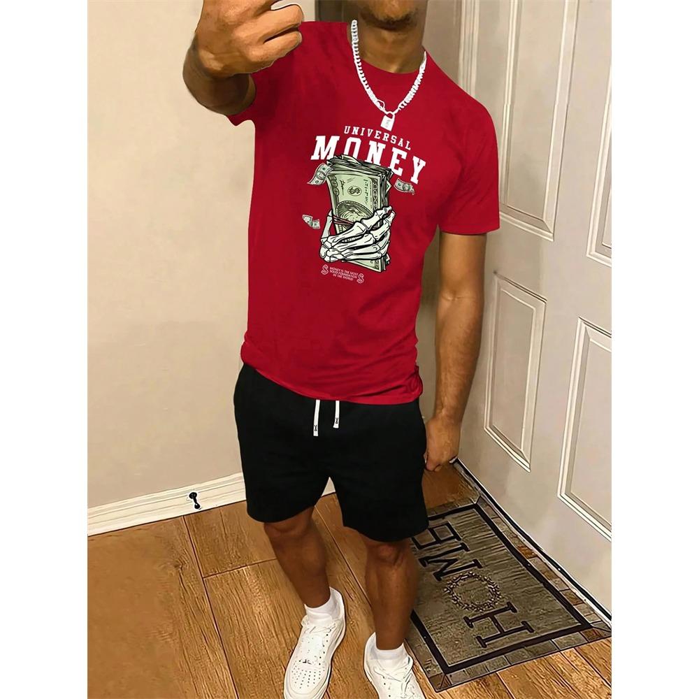 Summer Men's T-shirt and Shorts 2 Piece Set Hip Hop Print Round Neck T Shirt Casual Fashion Style Breathable Short Sleeve Shorts