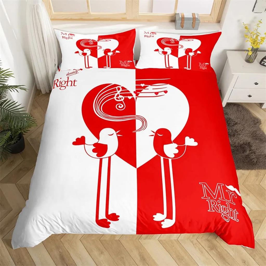 Couple Romantic Wedding Mr And Mrs Duvet Cover Microfiber Funny Quotes Love Heart Happiness Love Birds For Valentine'S Day Adult