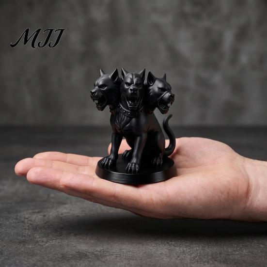 Dark Fantasy Room Accessories Three-Headed Dog Figurine, Gothic Mythology Animal Statue, 3D Printed Niche Art Ornaments Halloween Ornament for Desktop