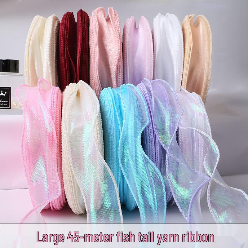 Curled Fish Tail Yarn Ribbon - 50 Yards Wavy Edge for Cake & Flower Decoration