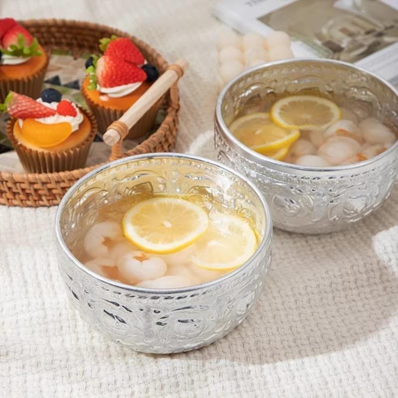 Artisanal Crafted Silver Aluminum Thai Styles Bowl Suitable For Shaved Ice Dessert Soups And Noodles Rustics Tableware