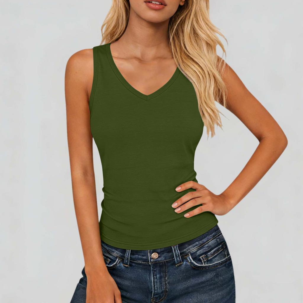 Women's Sleeveless V Neck Tank Top Casual Summer Basic Stretchy Fit Soft Fabric Lightweight Layering Shirt