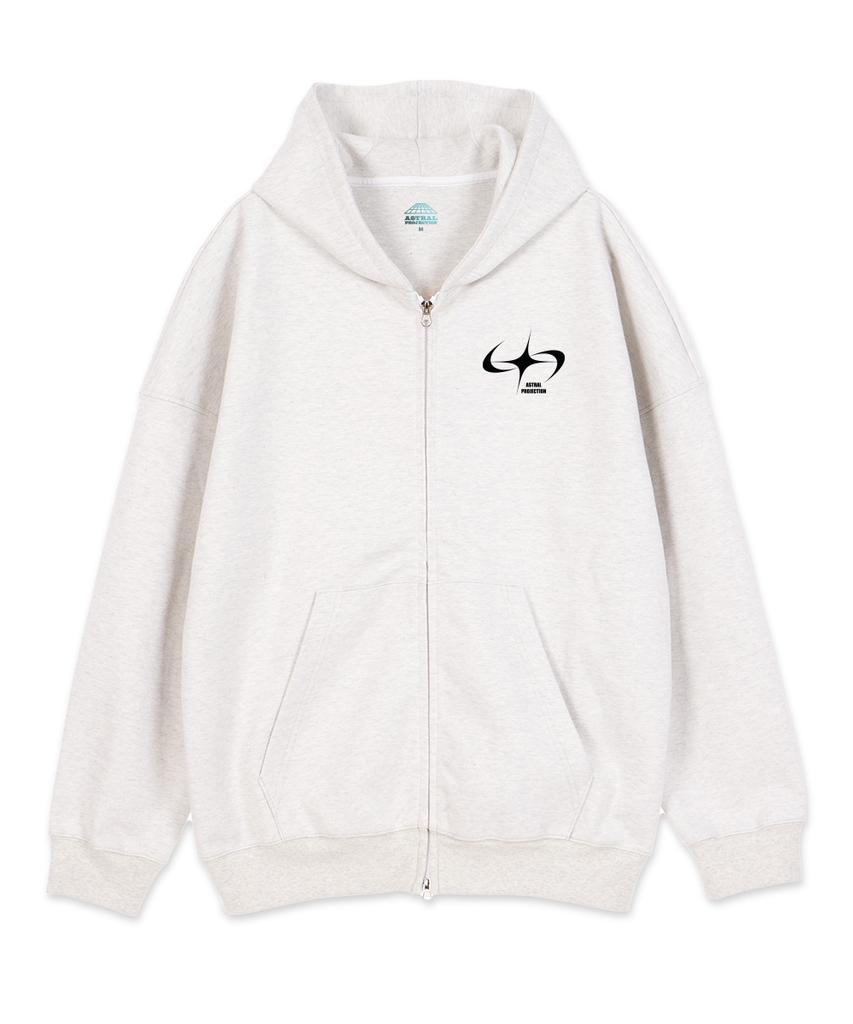 Astral Projection Star Swing Oversized Wide Shoulder Zip-Up Hoodie_Oatmeal