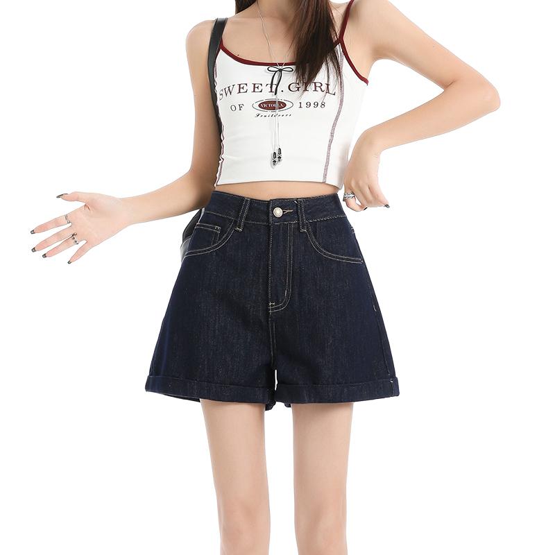 Denim Shorts for Women In Summer Retro High Waisted Slimming A-line Short Pants