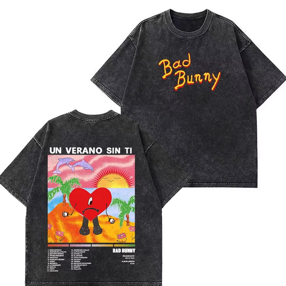 Rappare Bad Bunny Turné 2026 Debi Tirar Mas Fotos DTMF Merch T-shirts Herr Mode Sommar Rundhalsad T-shirt Hip Hop Vintage Tvättade T-shirts