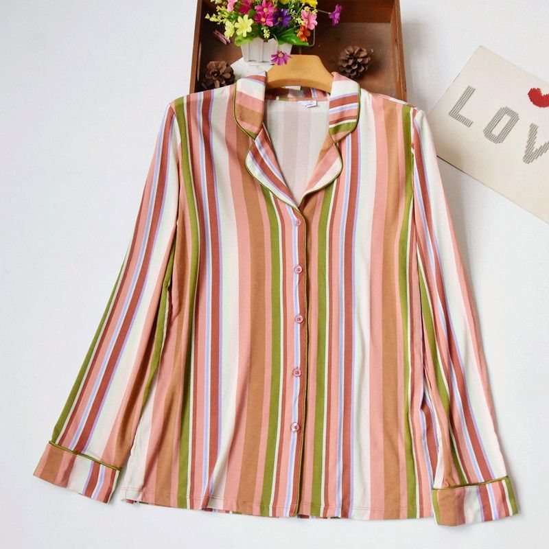 

Women s Outdoor Single Spring and Summer Thin Modal Casual Loose Oversized Long Sleeves Pajamas Single Piece Homewear Tops Stripes 2 XL