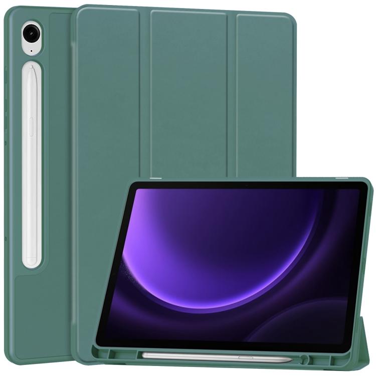3-Fold Pure Color TPU Smart Leather Tablet Case with Pen Slot