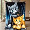 Three Kittens Among Flowers Theme blanket Lightweight Warm Flannel Blanket Decorative Throw Blanket for Home Decoration