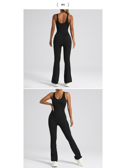 Women's High-Elastic Seamless Flare Jumpsuit - Quick-Drying Fitness Bodysuit