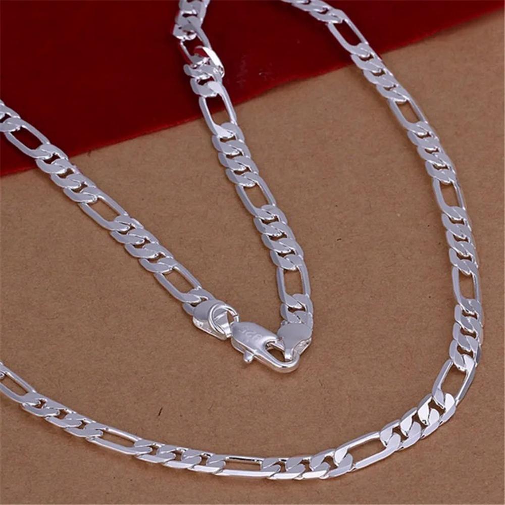 925 Silver 6mm Flat Necklace, Fashion Jewelry for Men and Women, Wedding Accessories, Gifts