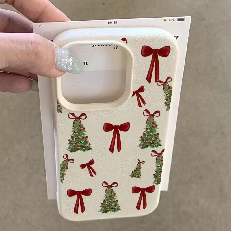Vánoční stromek Červená mašle Pouzdro na telefon Pouzdro na telefon Pro iPhone 17 16 15 14 Pro Max 13 12 11 XS X XR 7 8 Plus 16e 17 Air Měkký TPU kryt