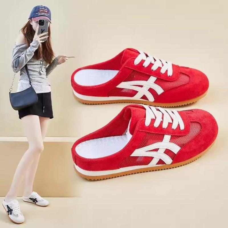 Summer Wear Bag Head Half Slippers Women's New Heelless Red Shoes Lazy One Pedal Sandals