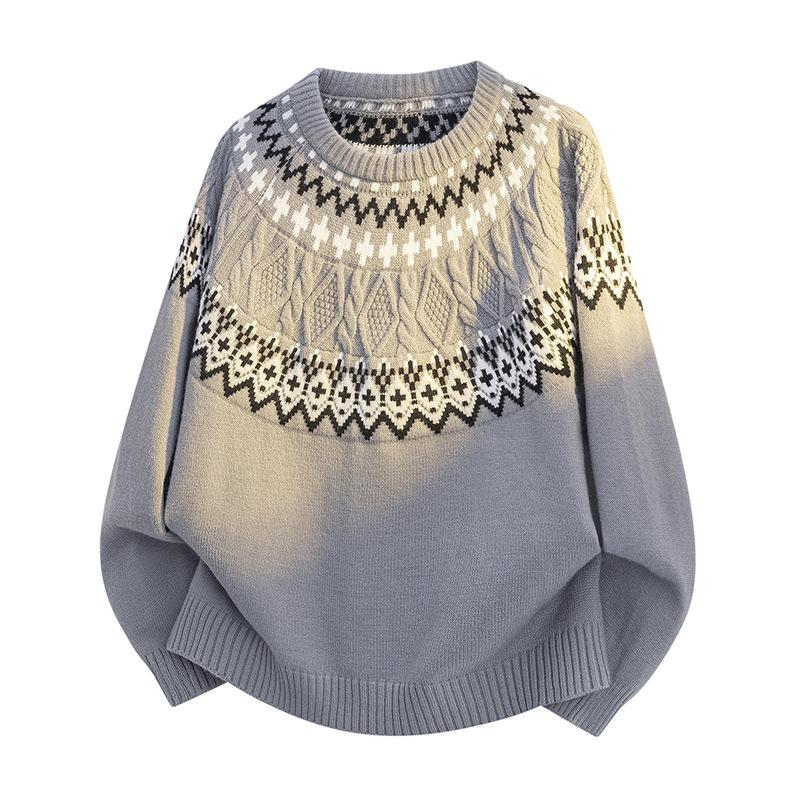 Long Sleeves Sweaters Unisex Sweater Section of The Autumn Winter Retro Floral Pattern Loose Round Neck Design Sense of The Bottoming Knitwear Tops