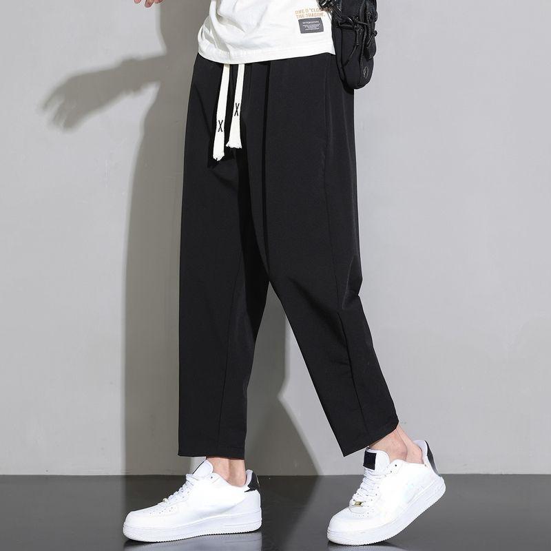 

Новые мужские летние повседневные брюки, тонкие спортивные брюки, прямые брюки с девятью точками для мужчин 4XL чёрный