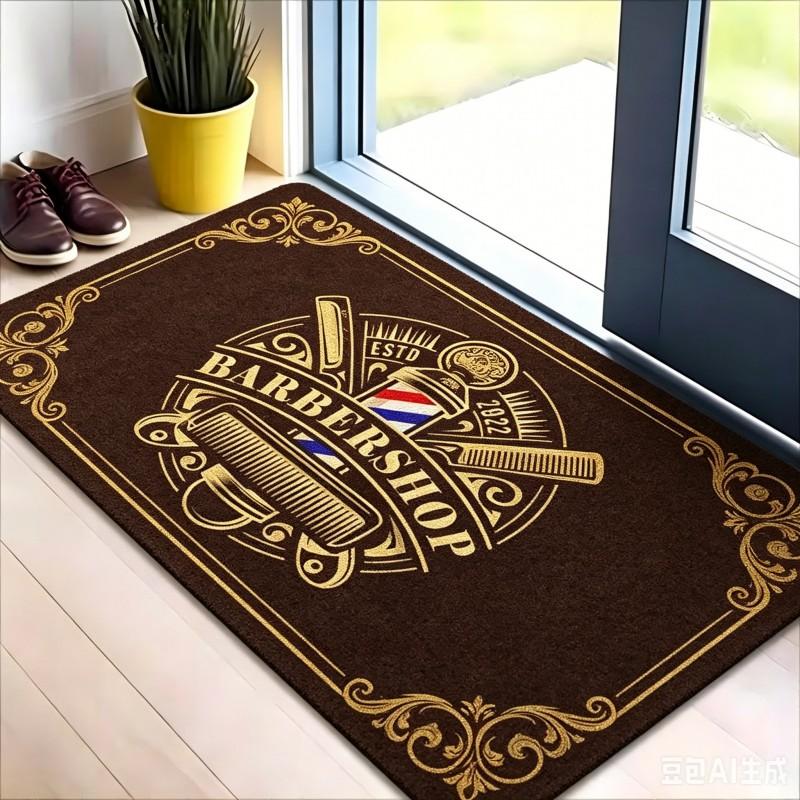 Vintage Barbershop Welcome Doormat Retro Barber Pole Design Front Door Mat Hair Salon Entryway Rug Commercial Entrance Carpet