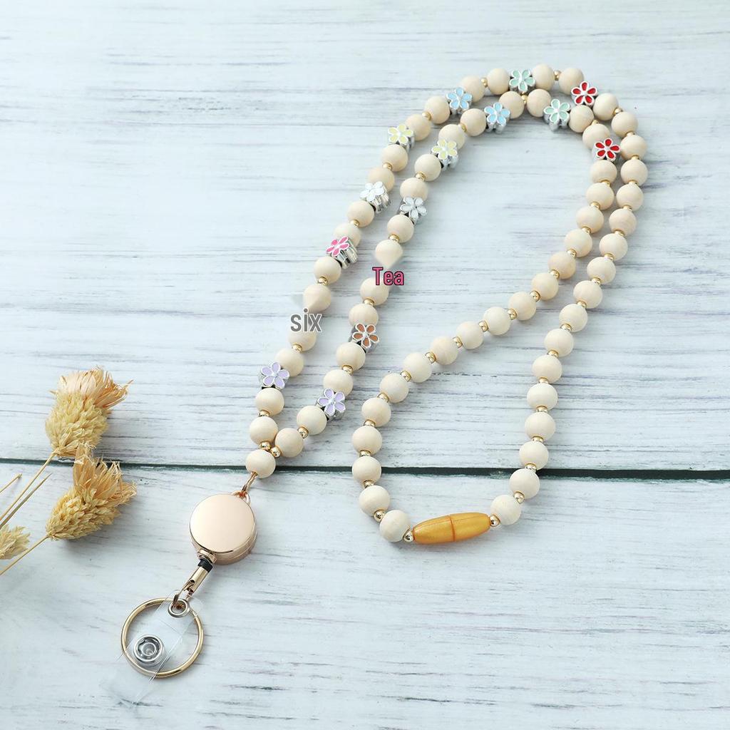 Adjustable Wooden & Silicone Bead Lanyard Necklace for ID Cards