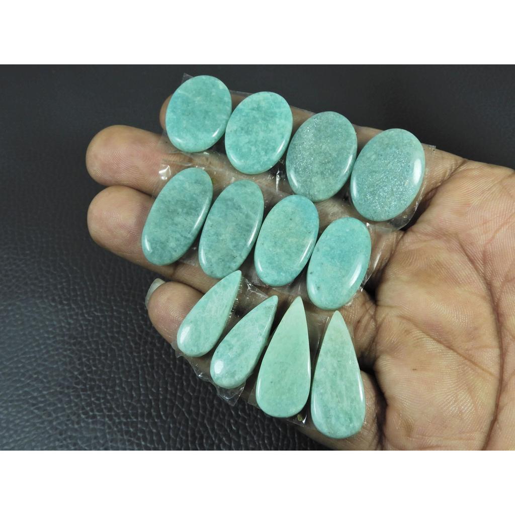 142Cts.Natural Green Amazonite Matched Pair Mix Cabochon Gemstone 6 Pair Lot C-3461