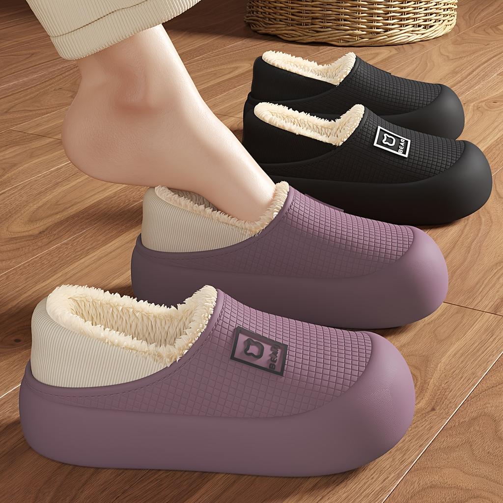 Women's Slippers Winter Heeled Indoor Home Thick Sole Non-Slip Fleece Lined Warm Slippers for Women