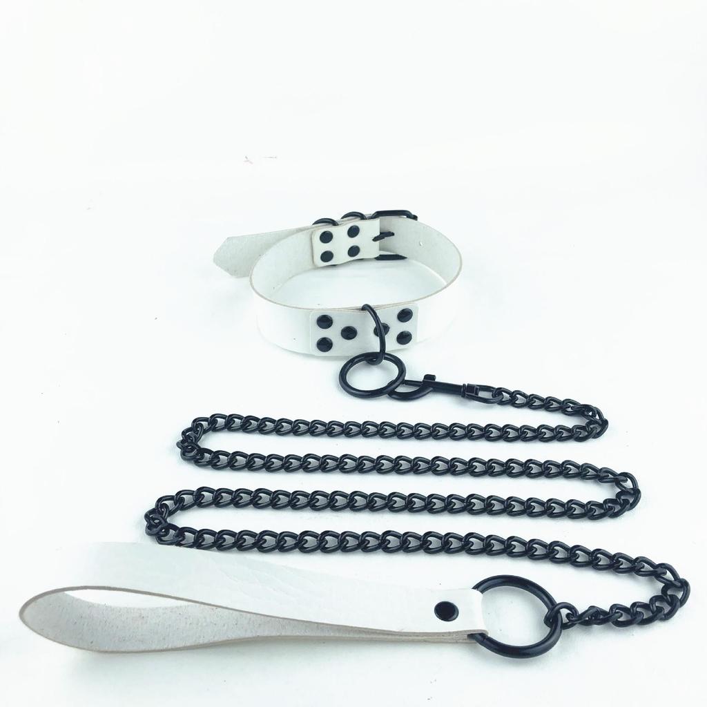 Gothic PU Leather Collar with Chain Leash - Cosplay & Nightclub Necklace