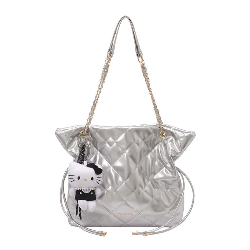 2026 Korean Style Quilted Diamond Chain Bucket Bag – Stylish Casual Underarm Accessory