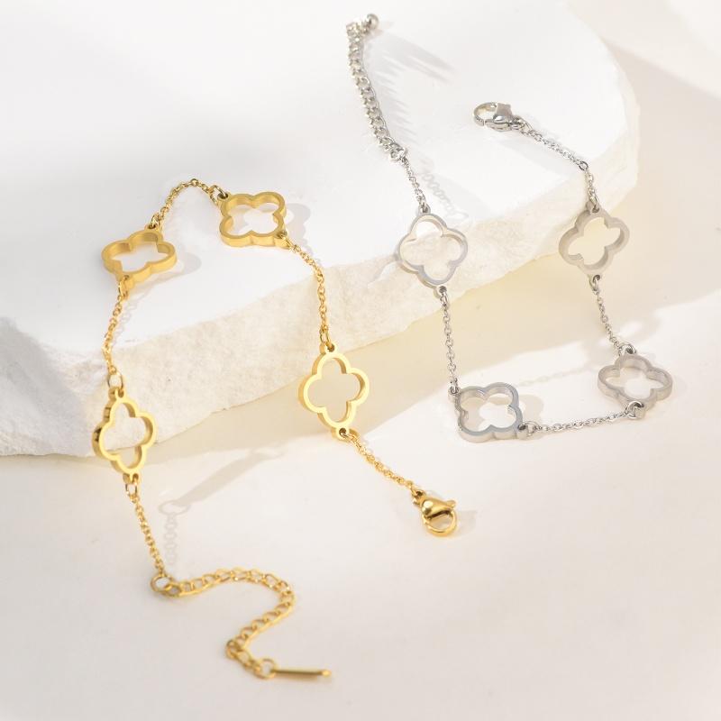 1 Piece Luxury Fashion Hollow Out Set Zirconia Bracelet Stainless Steel Lucky Ladies Zircon Bracelet Daily Accessories
