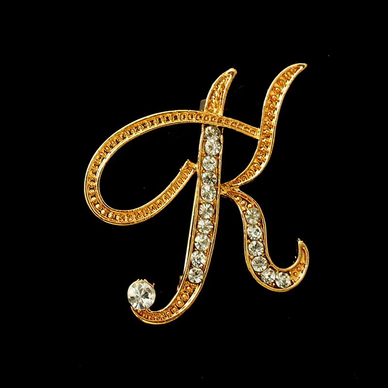 [HS]1Pc Fashion Rhinestone 26 English Letters Pin Golden Color Brooch Women Personality Clothing Accessory Trendy Gift