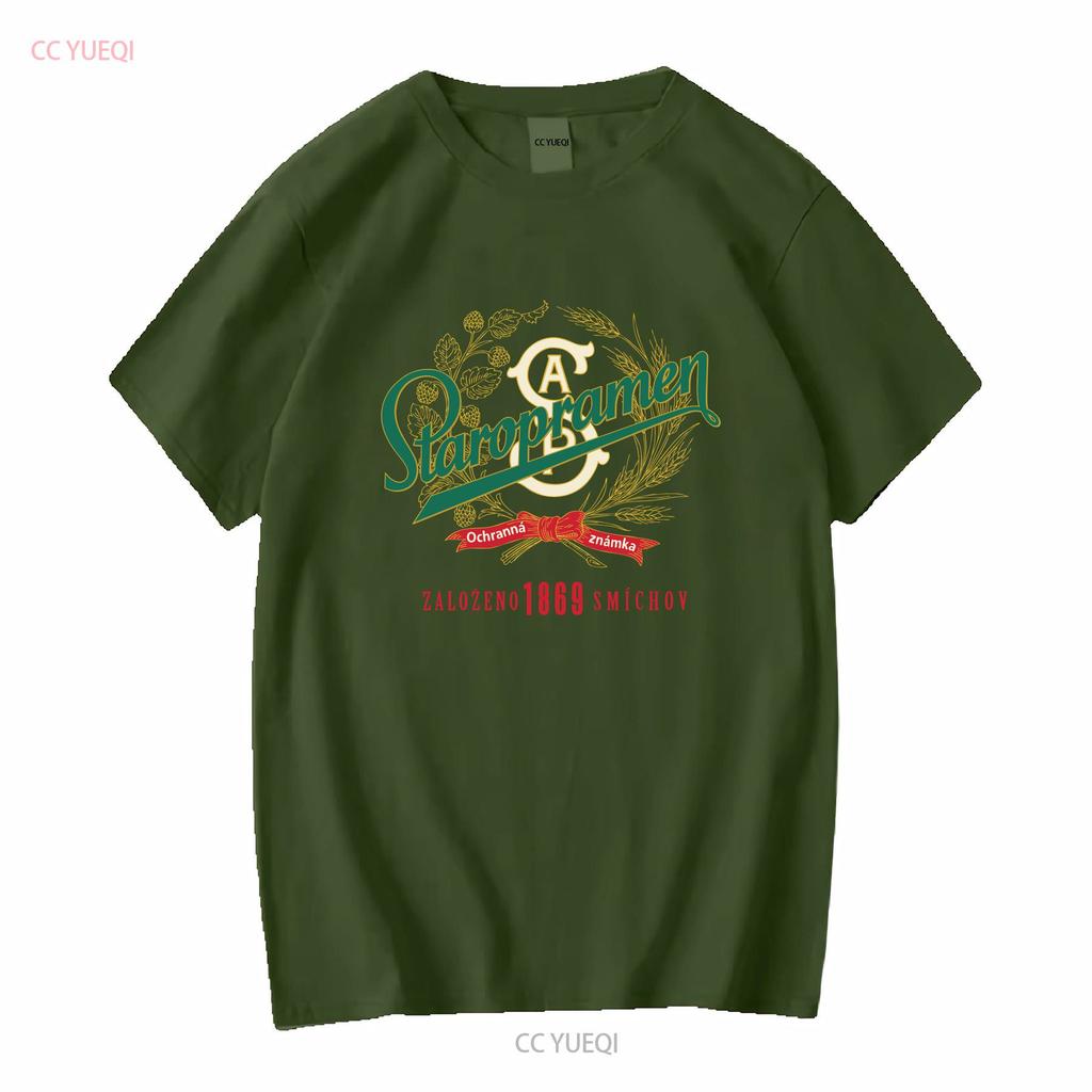 Staropramen Tschechisches Bier Abgenutztes Etikettenmuster T-Shirt vintage Gewaschenes Lässiges Oberteil Für Den Täglichen Gebrauch streetwear Grafik Stilvoll