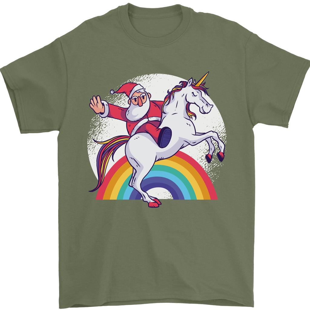 Santa Claus Riding a Unicorn Christmas Xmas Unisexs TShirt 100 Cotton