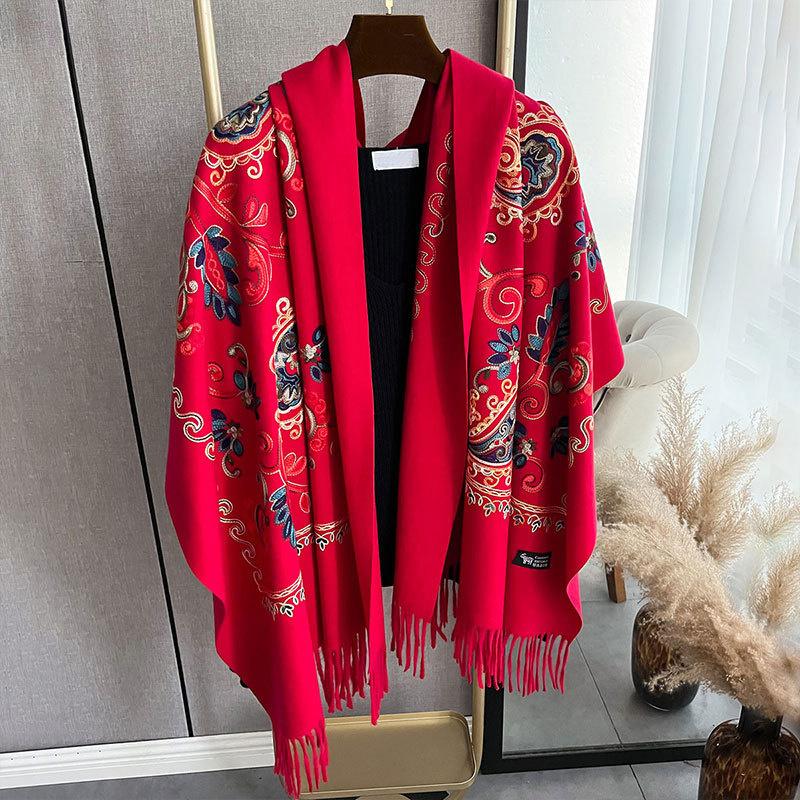 Autumn and Winter Travel Warm Cashmere Shawl Scarf Fashion Women Embroidery Print Pashmina Blanket Wraps Female Poncho Bufanda
