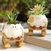 Cute Sit Rocking Chair Succulents Flower Pots with Drain Hole Smile Faces Planter Pot, Cartoon Resin Pot for Indoor
