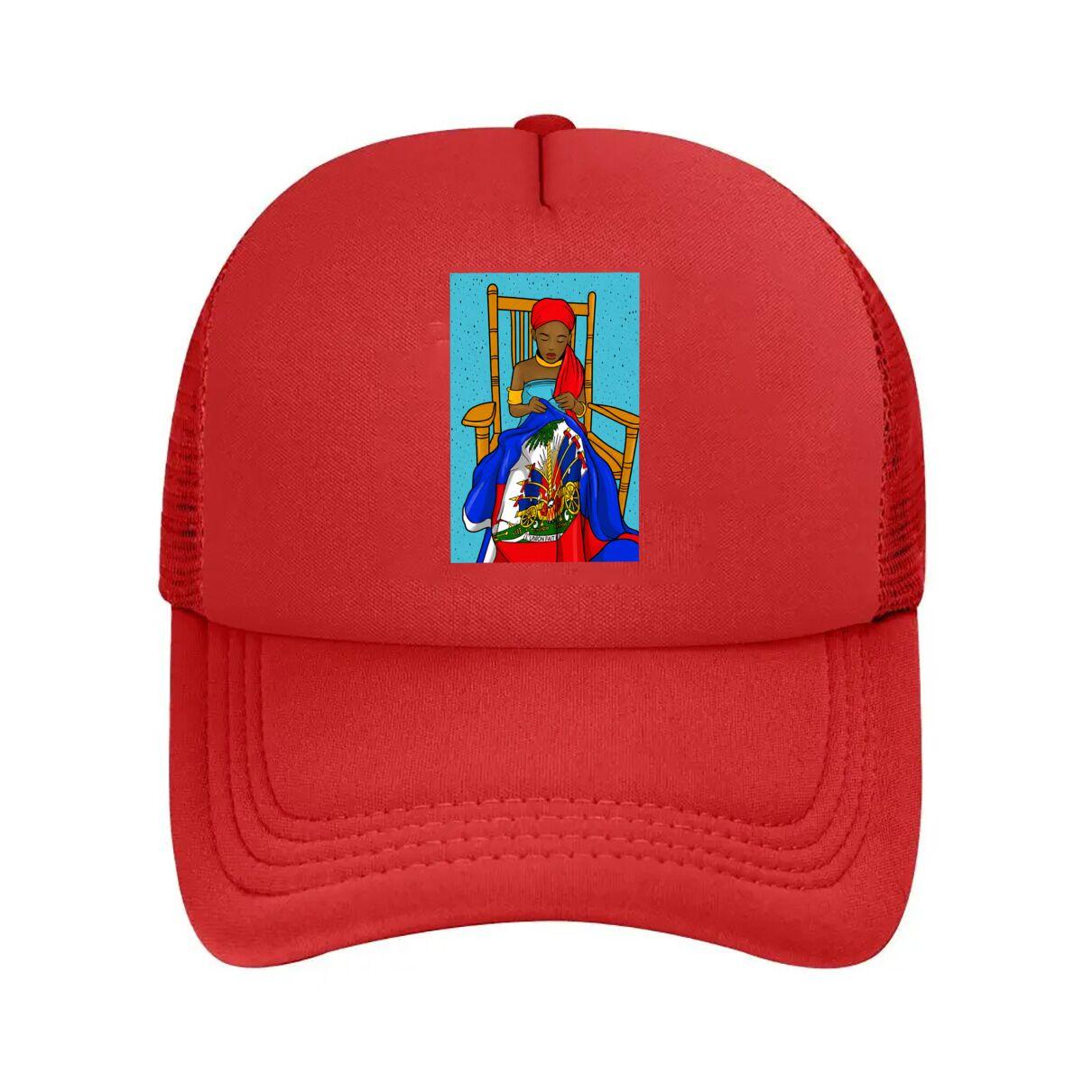 Haitian Flag Blanket Haitian Cultural Decor  Mesh Baseball Cap Hip Hop Adjustable