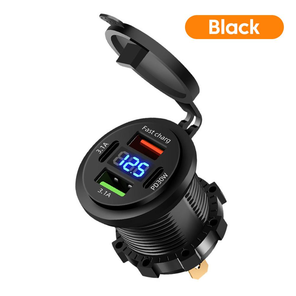

PD30W Digital Display Car Charger 4Ports Fast Charging QC3.0 USB Type C Mobile Phone Car Charger Adapter For Car Motorcycle RVs black