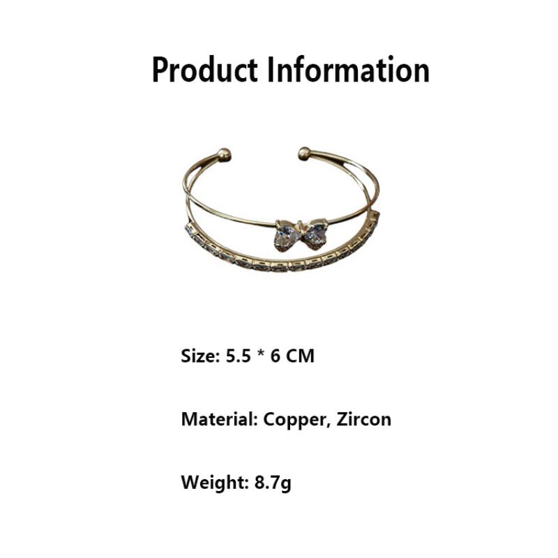 Neues Glänzendes Zirkon Schleifen Armreif Damen Herzform Doppellagig Offen Verstellbares Armband Exquisites Bankett Tägliche Kleidung Schmuck Geschenke