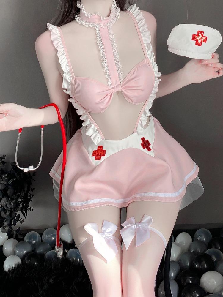 Cosplay Costume Halloween Sexy Dress Little Devil Dress Festival Party Gift Patent Leather Strap Neck Hanging Dress Uniform Set