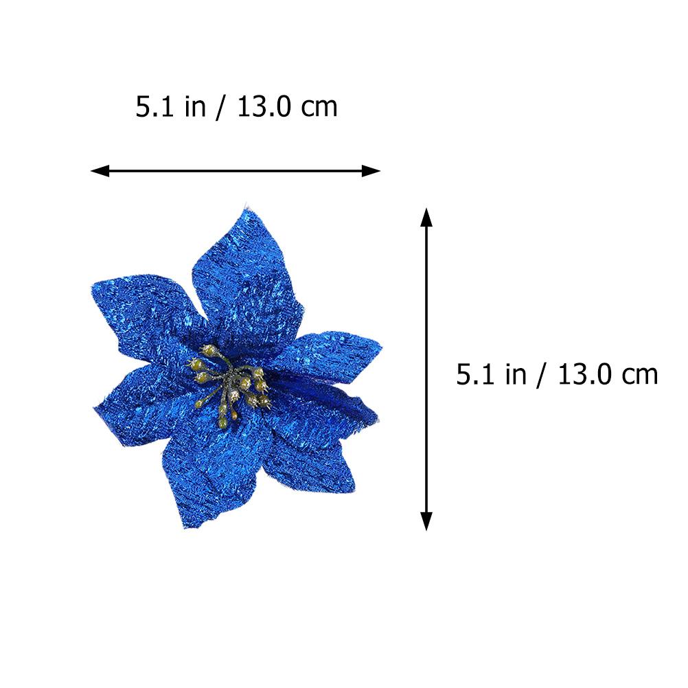 6pcs Christmas Tree Flower Decor Small Simulated Plastic Flowers Diy Glittering Holiday Wedding Decoration Artificial Garland