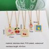 QMHJE Pendant Necklace Women Stainless Steel Strawberry Cherry Fish Lemon Slim Chain Choker Gold Waterproof