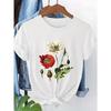 European Sizes Women'S Floral Print Short Sleeve T-Shirt - Soft Pink Top with Vibrant Red Poppy & White Flower Design