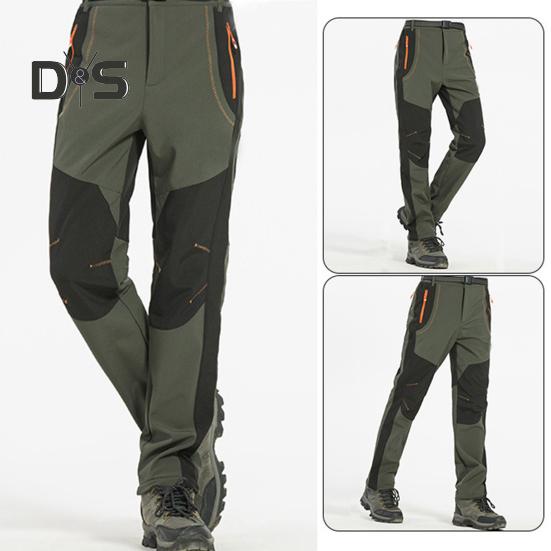 Klatrebukser for menn Elastisk midjeknapp Glidelås Flue Sporty bukser med lommer Patchwork Farge Tykt plysjfôr Utendørsaktiviteter Turbukser