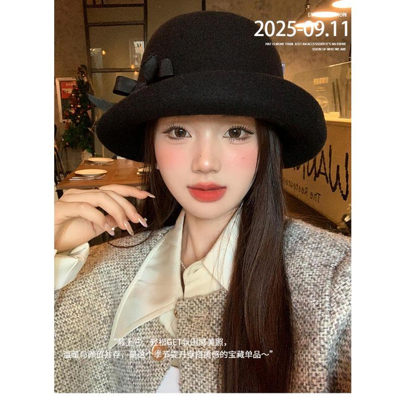 Women S Elegant Black Bow Pearl Vintage Chic Bucket Hat