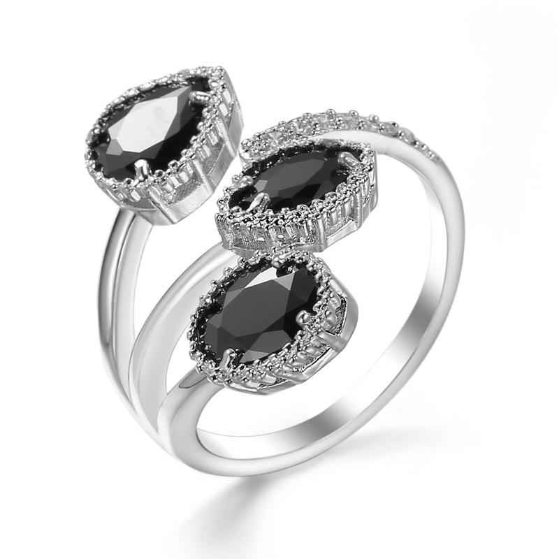 Teardrop Royal Blue Zircon Open Copper Ring for Women